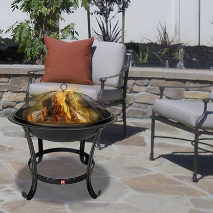 Fire Beauty Fire Pit BBQ Grill Pit Bowl with Mesh Spark Screen Cover,Poker (Includes Tote Bag)