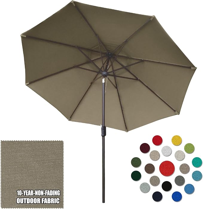 Eurmax USA 10-Year-Non-Fading 10FT Outdoor Patio Market Umbrella,UPF50+ UV Resistant Sun Shade,Heavy Duty Commercial Grade,Crank Lift&Tilt,Windproof Vented Top for Garden,Pool,Deck,Taupe