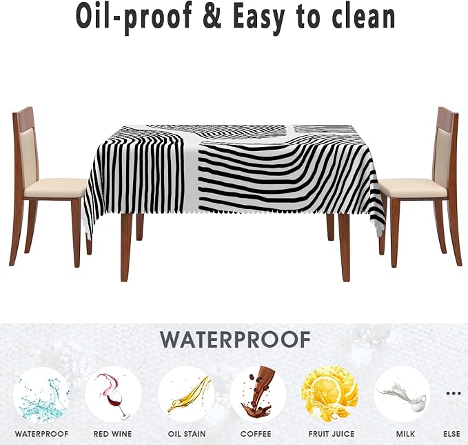 Black White Stripes Table Cloth for Rectangle Chic Striped Tablecloths Polyester Vintage for Picnic Party Dinner Aesthetic Wrinkle Oil-Proof Resistant Table Cover for Dining Table 70x140 Inch