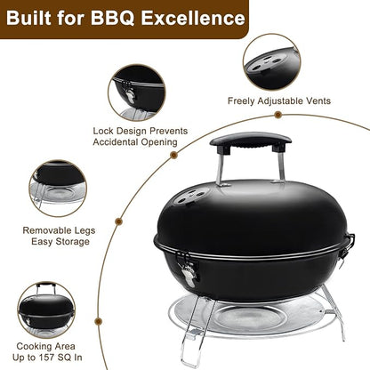 Portable Charcoal Grill with Removable Legs (14 Inch)