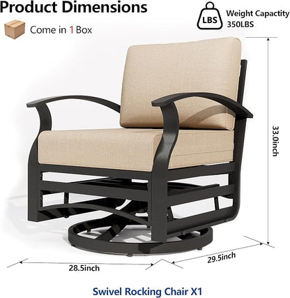 ALAUML Aluminum Outdoor Swivel Chairs High-Back Metal Swivel Rocking Chairs for Patios, Porches, Backyards, and Gardens—Sand