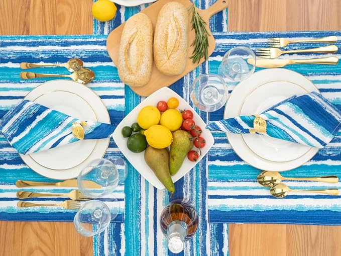 YiHomer Indoor Outdoor Tabletop for Spring Summer Decorations, Picnics and Dinner Parties - Stain and Water Resistant, Napkin Set, 20 x 20, Crayon Art (Ocean)