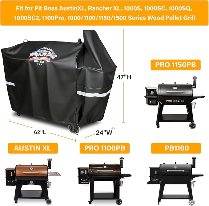 Grill Cover for Pit Boss Austin XL, Rancher XL, 1000 Series, 1100 Pro, 1150 Pro & Z Grills 1000 Series, Waterproof 600D Pellet Smoker Cover, 1776-2026 Patriotic Design