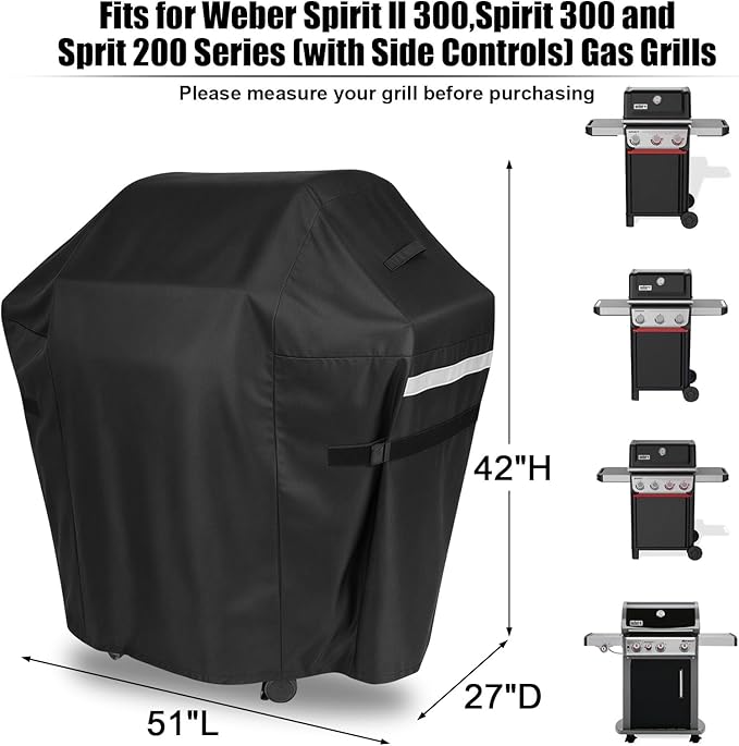 51 Inch Grill Cover for Weber Spirit 300 & Spirit 400 Series Grills, Heavy Duty Waterproof Rip-Proof BBQ Cover & Fade Resistant Covers for Weber Spirit E310, E315, E325, E330, E-425 and E-435