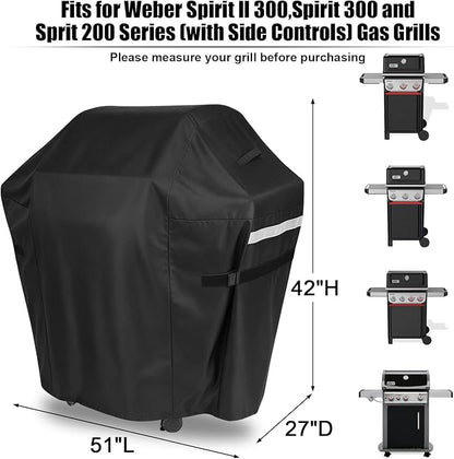 51 Inch Grill Cover for Weber Spirit 300 & Spirit 400 Series Grills, Heavy Duty Waterproof Rip-Proof BBQ Cover & Fade Resistant Covers for Weber Spirit E310, E315, E325, E330, E-425 and E-435