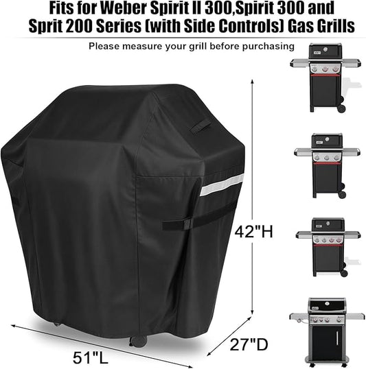 51 Inch Grill Cover for Weber Spirit 300 & Spirit 400 Series Grills, Heavy Duty Waterproof Rip-Proof BBQ Cover & Fade Resistant Covers for Weber Spirit E310, E315, E325, E330, E-425 and E-435
