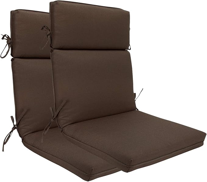 Indoor Outdoor High Back Chair Cushions Replacement Patio Chair Seat Cushions Set of 2 (Olefin Coffee/Chocolate)