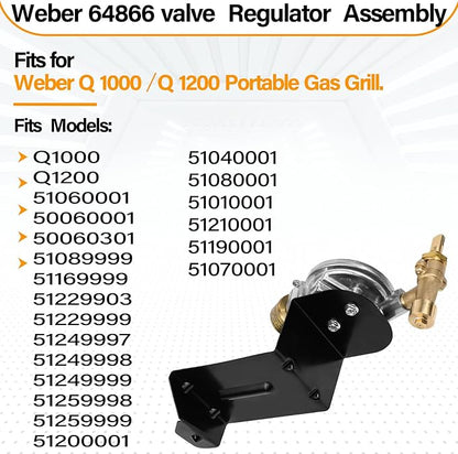 Upgraded Weber Grill Valve and Regulator 64866 Replacement Fit Weber Q1000 Q1200 Parts, 64866 Contorl Valve Regulator Assembly for 50060001 50060301 51010001 51040001 51060001 51080001 51190001