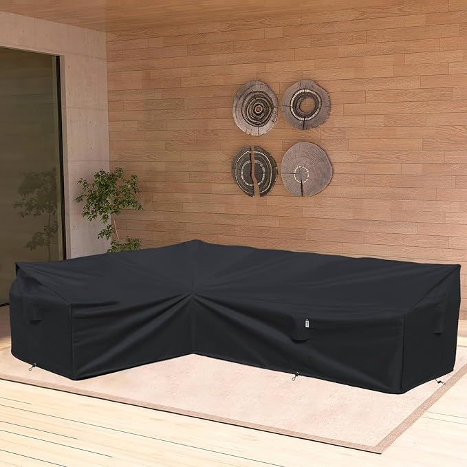 Heavy Duty Outdoor Sectional Sofa Cover, 90"X120" L Shaped Waterproof 600D Patio Furniture Covers, Lawn Patio Couch Protector (Midnight Black, L-Shaped-Left Facing-90 x120)