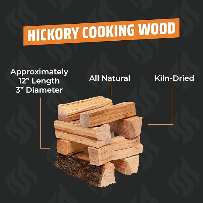 Hickory Cooking Wood Box by Kindled Provisions - 30lbs 12" Kiln Dried for Smoking & Grilling Sweet & Smoky - Hickory Wood Chunks for Smokers - Premium Southern Appalachian Hardwood - Pork, Ribs, Beef