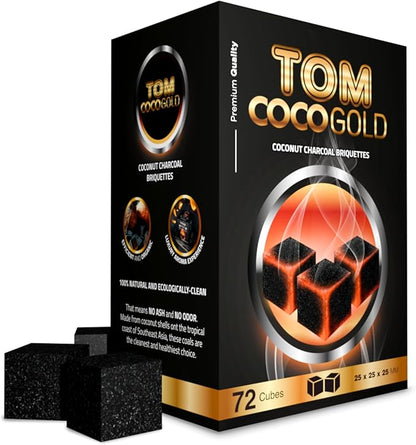 Tom Coco 72 Natural Charcoal Cubes - 25 mm Coals - Coconut Charcoal for Grilling and Relaxation (1)
