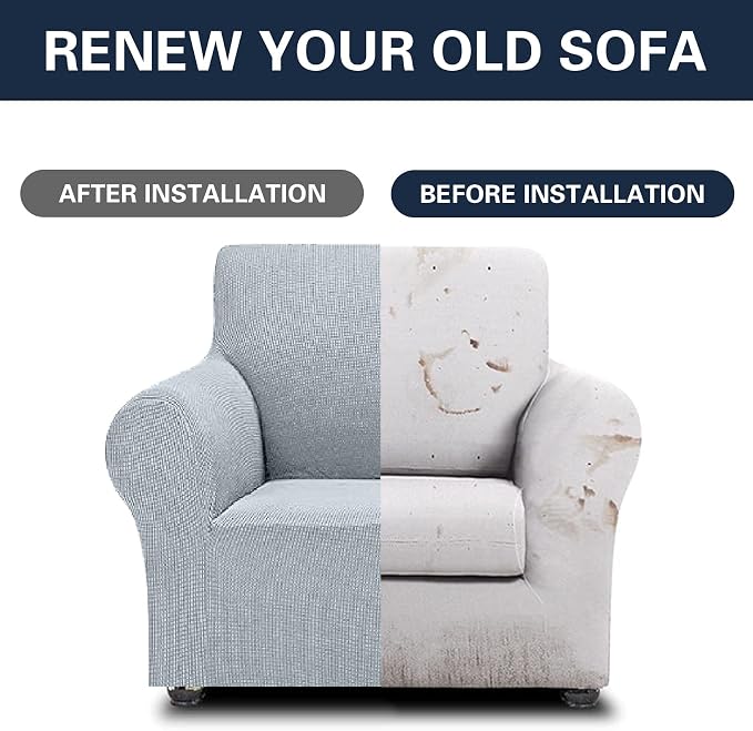 Cupuamon 2026 New Stretch Chair Sofa Slipcovers Couch Cover for 1 Seater Furniture Protector Sofa Covers with Elastic Bottom Jacquard Fabric Small Checks for Pets, Kids - Silver