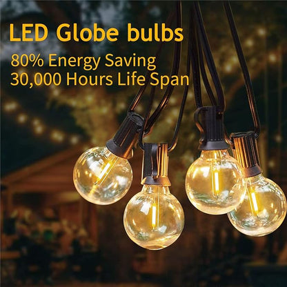 Abeja 25FT G40 Outdoor String Lights, Black Wire Globe Patio Lightss with 27 LED Plastic Bulbs(2 Spare), Waterproof Hanging Backyard Lights for Porch Balcony Party Decor, Warm White