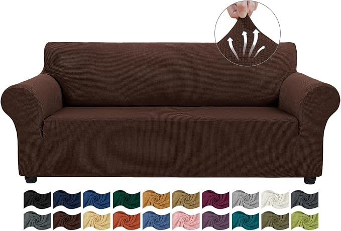 Asnomy Stretch Couch Covers for Sofa Washable, 3 Cushion Couch,Chocolate | 1-Piece Sofa Covers(78"-94") 3-Seater Furniture Protector Soft Jacquard,Non-Slip Elastic Bottom For Dogs & Kids