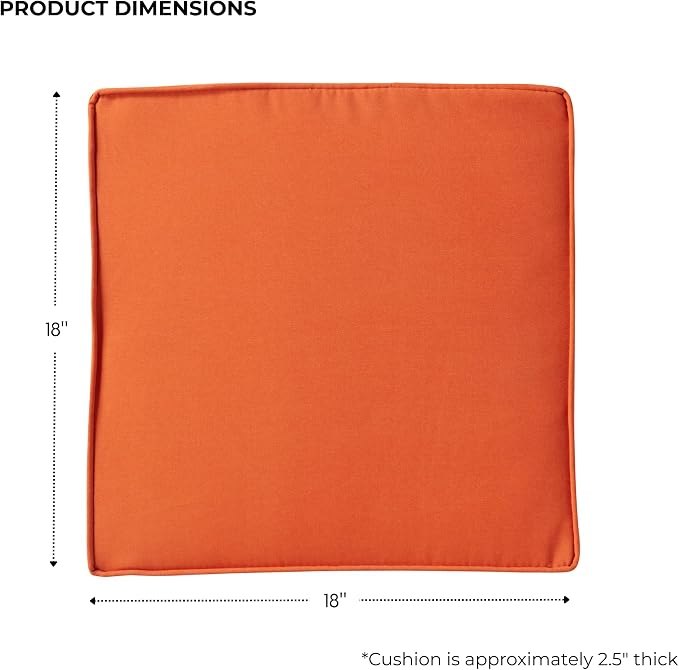 Outdoor 18 inch Square Patio Dining Chair Pads – Comfortable Fiber-Filled Seat Cushions with Ties, Reversible Polyester Fabric - Rust, Set of 4