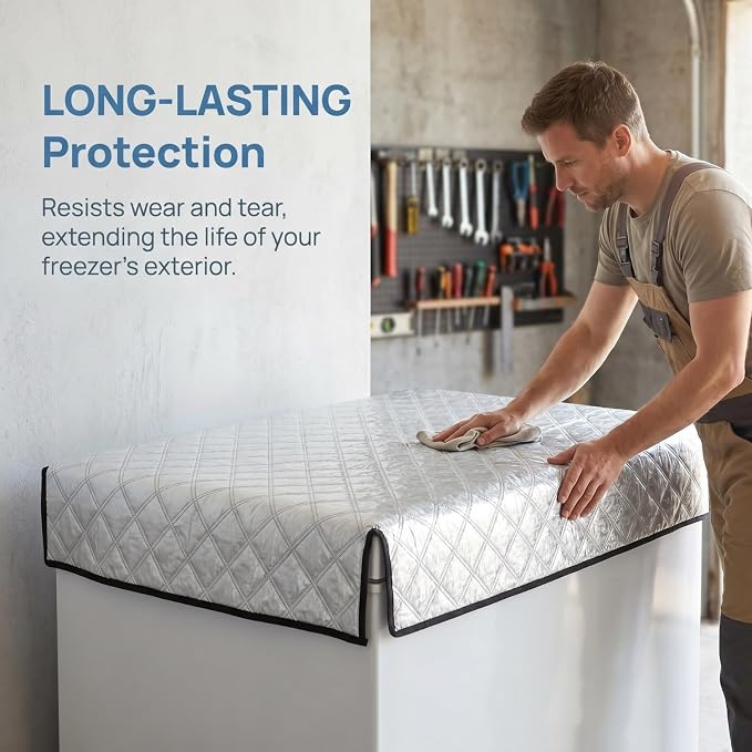 MAGICLULU Insulated Freezer Cover for Outdoor Chest Refrigerator, Aluminum Foil Thermal Blanket for Beverage Cooler, Waterproof Sun Protection Fridge Jacket, 50.3x39.3 Inches Silver Thermal Shield