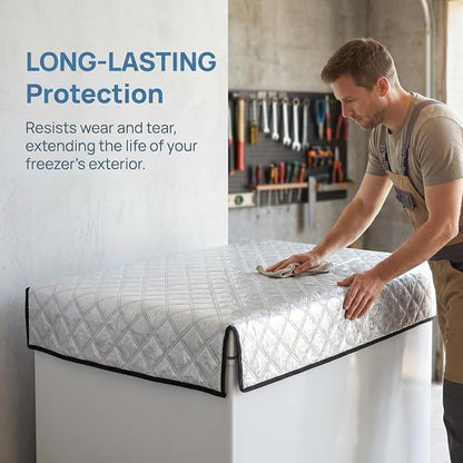 MAGICLULU Insulated Freezer Cover for Outdoor Chest Refrigerator, Aluminum Foil Thermal Blanket for Beverage Cooler, Waterproof Sun Protection Fridge Jacket, 50.3x39.3 Inches Silver Thermal Shield