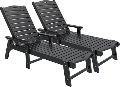 YITAHOME Outdoor Chaise Lounge Chair Set of 2 with Adjustable Backrest, Heavy Duty Resin Patio Lounger with Wide Armrest and 350lbs Capacity for Outside Poolside Beach Backyard, Waterproof, Black