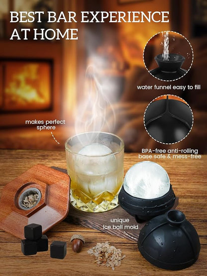 27Pcs Whiskey Smoker Kit with Torch-12 Wood Chips, Ice Ball Mold, Cocktail Smoker Infuser Kit, Old Fashioned Drink Smoker Kit, Birthday Bourbon Whiskey Gifts for Men,Husband,Dad,Him(No Butane)
