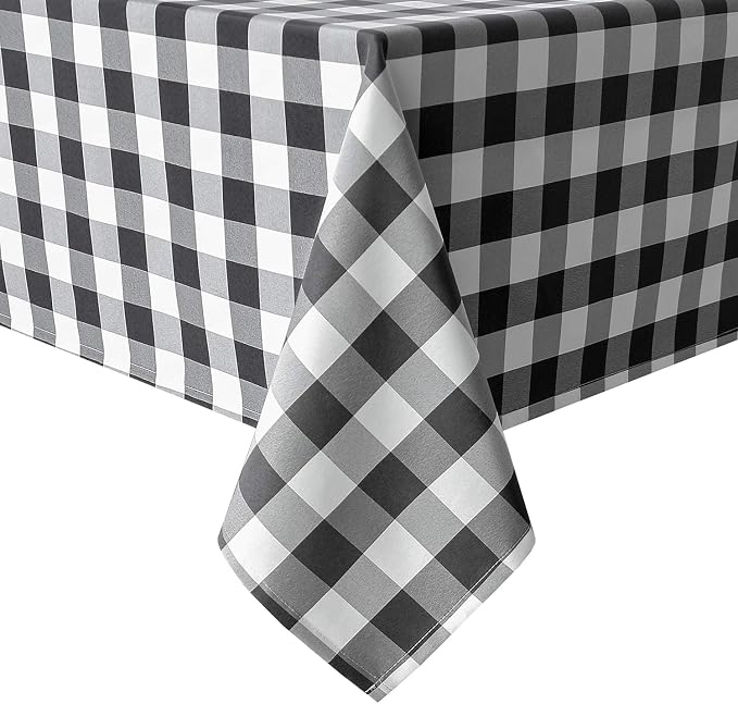 Hiasan Checkered Rectangle Tablecloth - Stain Resistant, Waterproof and Wrinkle Resistant Washable Table Cloth for Dining Room, 54 x 108 Inch, Black and White Gingham Pattern