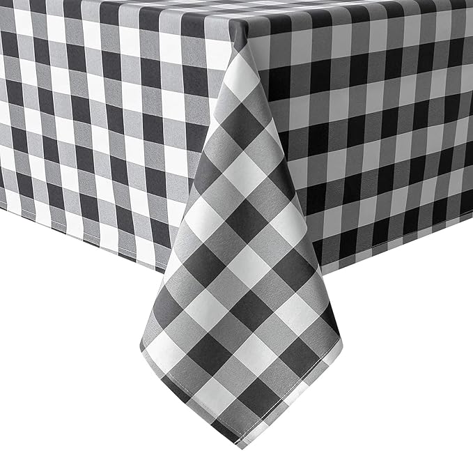 Hiasan Checkered Square Tablecloth - Stain Resistant, Waterproof and Wrinkle Resistant Washable Table Cloth for Dining Room, 54 x 54 Inch, Black and White Gingham Pattern