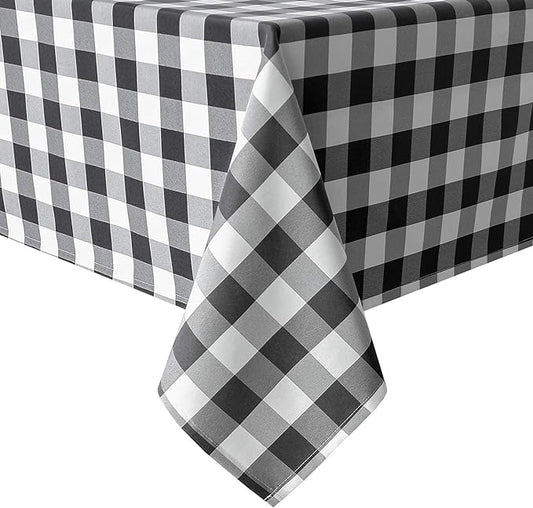 Hiasan Checkered Tablecloth Rectangle, 70 x 90 Inch - Waterproof and Wrinkle Resistant Table Cloth for Picnic, Dinner and Party, Washable Polyester Fabric, Black and White Gingham Pattern