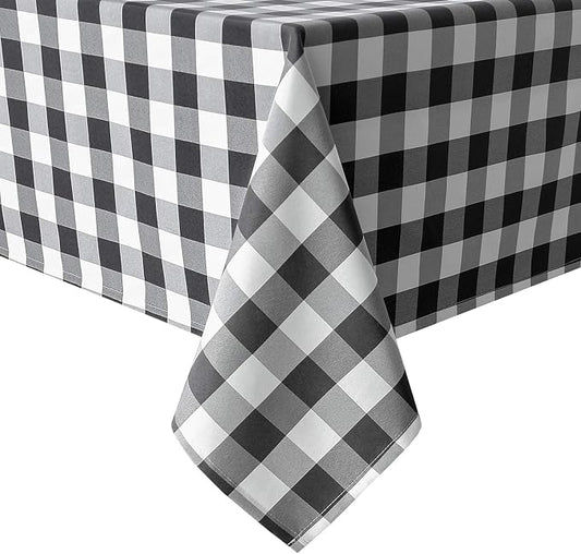 Hiasan Checkered Tablecloth Rectangle, 70 x 140 Inch - Waterproof and Wrinkle Resistant Table Cloth for Picnic, Dinner and Party, Washable Polyester Fabric, Black and White Gingham Pattern