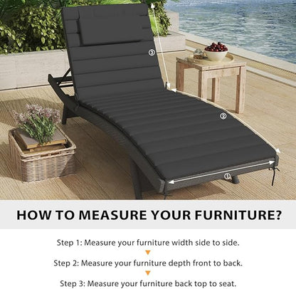 Sundale Outdoor Olefin Quilted Lounge Cushion Set of 2, Patio Foldable Chaise Lounger Cushion, Water-Resistant Lounge Chair Pad with Straps Dark Gray, 80 x 26 inches