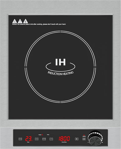 Commercial Electric Induction Cooktop, 1800W Induction Hot Plate, 10 Power & 10 Temp Setting, Professional Countertop Burner with Timer, Electric Stove with LED Screen, Black