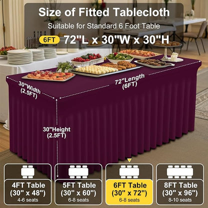 Smiry 2 Pack Spandex Elastic Fitted Table Cloth Skirt for 6FT Table | Stretch Washable Table Cloth, Banquet Table Cover for Wedding, Party, Indoor & Trade Shows, (Jujube Red, 72Lx30Wx30H)