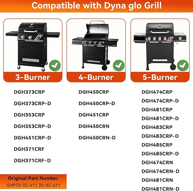 Grill Heat Plate Replacement Parts for Dyna-Glo 5 Burner DGH474CRP DGH485CRP DGH483CRP, Heat Plates for Dyna-Glo 4 Burner DGH450CRP Grills, Black Porcelain Steel Heat Plate, 5 Pack