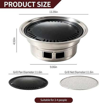 Mini Charcoal Grill 13.4" Stainless Portable BBQ Smoker Set for Camping | Compact for patio, park, travel, non-stick pan, mesh racks, cool-touch handle, tongs & coal clip set, lightweight travel