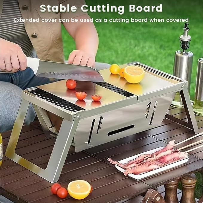 Portable Charcoal BBQ Grill, Foldable Compact Camping Barbecue with Space-Saving Design, Small Grill for 1-3 People for Garden Beach Picnic Tabletop Use