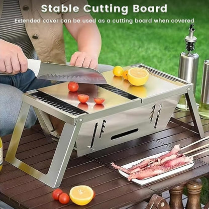 Portable Charcoal BBQ Grill, Foldable Compact Camping Barbecue with Space-Saving Design, Small Grill for 1-3 People for Garden Beach Picnic Tabletop Use