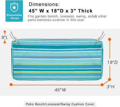 NettyPro Patio Bench Swing Loveseat Cushion Covers, Water Resistant UV Protection Outdoor Furniture Cushion Slipcovers with Zipper, Stripes Turquoise, 45 x 18 x 3 Inch