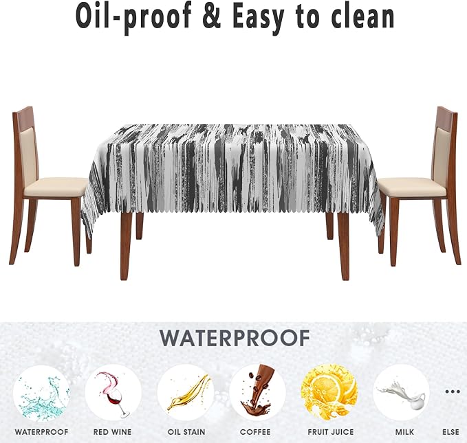 Abstract Striped Rectangle Tablecloth 52x70 Inch Gray and White Old Texture Grunge Stripes Vintage Mosaic Dust-Proof Table Cover Protector for Home Kitchen Restaurant Picnic Camping BBQ