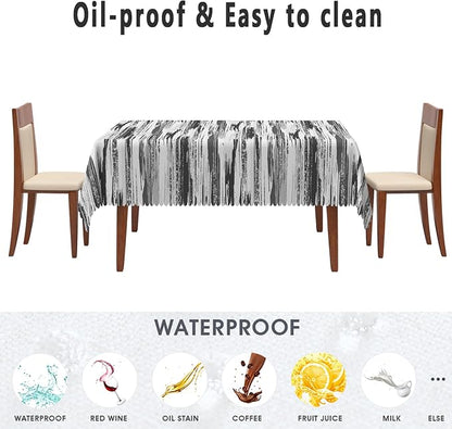 Abstract Striped Rectangle Tablecloth 60x84 Inch Gray and White Old Texture Grunge Stripes Vintage Mosaic Dust-Proof Table Cover Protector for Home Kitchen Restaurant Picnic Camping BBQ