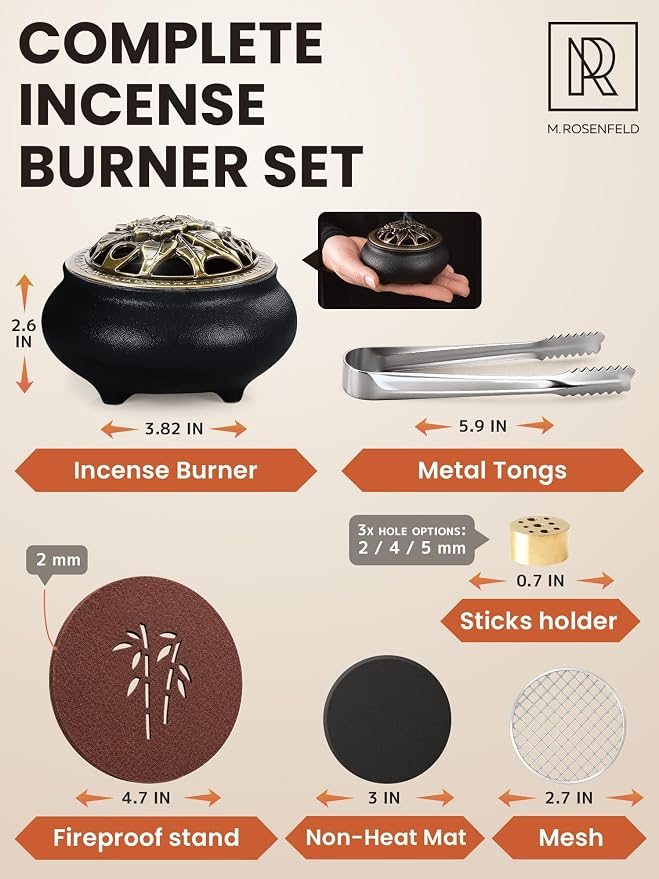 Resin Incense Burner Bowl Set for Charcoal, Frankincense & Resin – Heat-Resistant Censer Incense Holder for Cones & Sticks with Clean Ash Catcher for Home Fragrance, Relaxation & Traditional Use