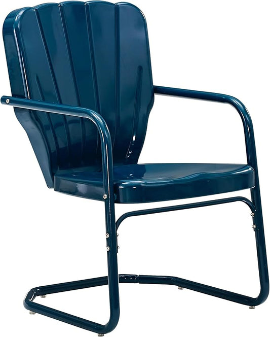 Crosley Furniture Ridgeland 2-Piece Outdoor Chair Set, Retro Metal Patio Chairs for Dining, Porch, Deck, Navy