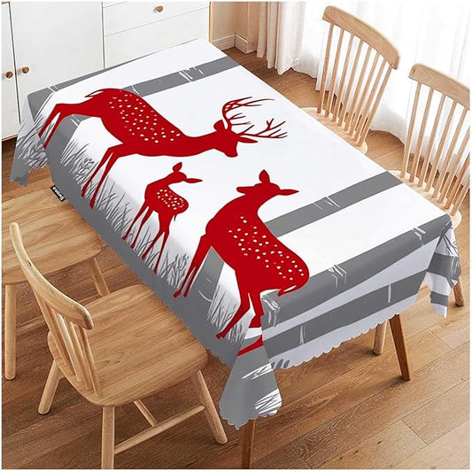 Swono Tablecloth 52"X70" Deer, Red Christmas Deer Birch Tree Winter Rectangle Table Cover Anti-Oil Tablecloth for Dining Tables, Parties, Wedding and Banquet Decoration