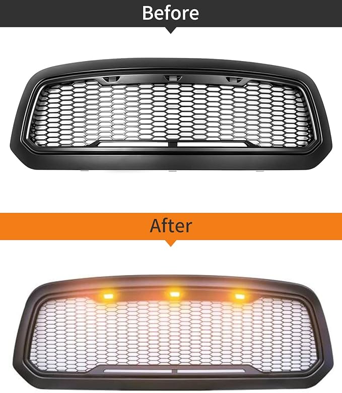 Amber LED Lights 3PCS Front Grille Raptor Lamps Car Accessories with Harness and Fuse, Compatible with 2004-2019 for-d F150 & 2013-2018 Ram 1500 Raptor Style Aftermarket Grille