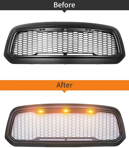 Amber LED Lights 3PCS Front Grille Raptor Lamps Car Accessories with Harness and Fuse, Compatible with 2004-2019 for-d F150 & 2013-2018 Ram 1500 Raptor Style Aftermarket Grille