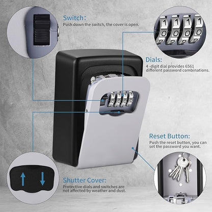 Key Lock Box for Outside - Sturdy and Durable Lock Box for House,5 Key Capacity Lockbox for Keys Outdoor,Waterproof Emergency Spare Lockbox with Resettable Code for Home,Garage,Airbnb(2 Pack, Grey)
