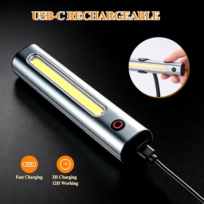 IMAGE Rechargeable Magnetic Grill Light COB LED BBQ Light IPX5 Waterproof | Grilling Gifts for Men Dad, Flexible Gooseneck, Fits Traeger Pit Boss Smoker, Outdoor Grill Accessories