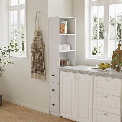 ARTETHYS Storage Cabinet Tall Narrow Bathroom Organizer Set of 2 with 3-Level Adjustable Shelves Slim Free Standing Space Saver for Living Room Kitchen, Classic White