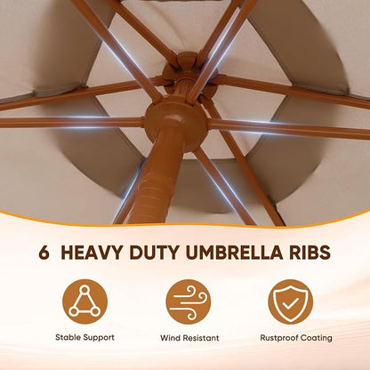 9 FT Patio Umbrella with Fringe,Fringe Portable Beach Umbrella,Heavy-Duty Metal Frame,6 Ribs with Ventilated Canopy,UV Protection & Waterproof, Suitable for Garden,Deck,Pool,Patio Table