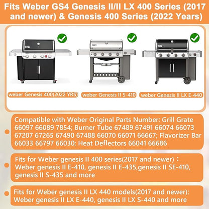 Genesis II GS4 Grill Parts for Weber 4 Burner Genesis 2 GS4 Genesis II/II LX 400 SER, Genesis 400 (2022 YRS) Replacement for Weber Flavorizer Bars 66033, Grates 66089,Heat Deflector 66041&Burner 67490
