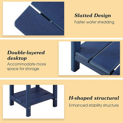 Apolimi Adirondack Outdoor Side Table, 2-Tier Sturdy Patio End Table Weather Resistant, 16.5" Solid Side Table for Patio, Pool, Porch(Navy Blue)