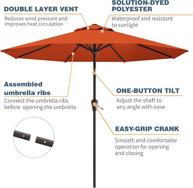 10FT Patio Umbrella, Outdoor Umbrella with Push Button Tilt and Crank, 8 Sturdy Ribs, UV Protection & Waterproof Market Umbrella for Pool, Backyard, Beach,Deck