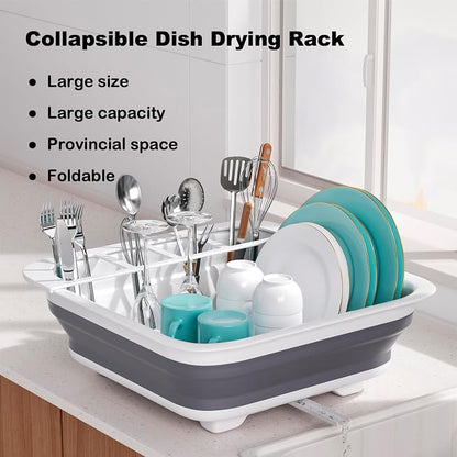 THANSTAR Collapsible Dish Drying Rack for RV Campers Portable Dinnerware Drainer Organizer for Kitchen Travel Trailer